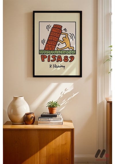 Pisa 89 Pop Art, Siyah Çerçeveli Duvar Tablosu - Renkli Ev Dekorasyonu