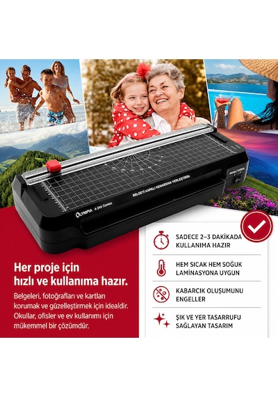 4 Ü 1 Arada A245 Combo Laminasyon Makinesi ,giyotin Makinesi ,köşe Kesme Aparatı