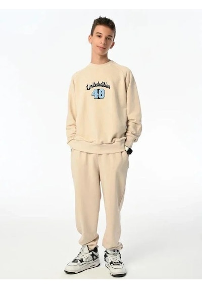 Marions Erkek Çocuk Limited Edition Yazılı Sweatshirt-13547 Bej