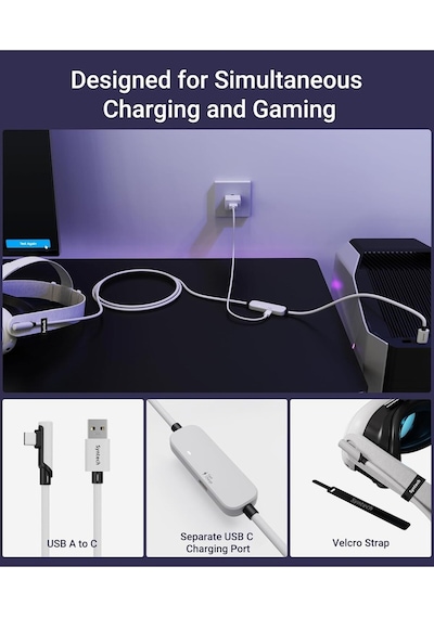 5m Usb 3.0 Vr Link Kablosu Meta Quest 3s/3/quest 2 Uyumlu Ekstra Şarj Portlu Beyaz