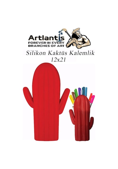 Silikon Kaktüs Kalemlik 1 Adet Silikon Kalem Kutusu Eğlenceli Sevimli Kaktüs Figürlü Hediyelik Kalemlik Kırmızı