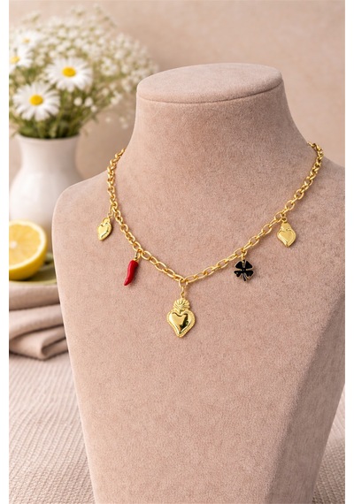 Charm Detaylı Zincir Kolye Çok renkli