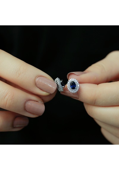 Lova Pırlantalı Oval Safir Anturaj Küpe -  3020004