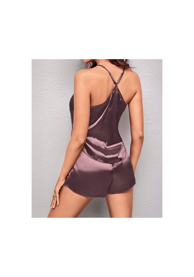 Lily Bianca Nightwear Askılı Şortlu Saten Gecelik Mor
