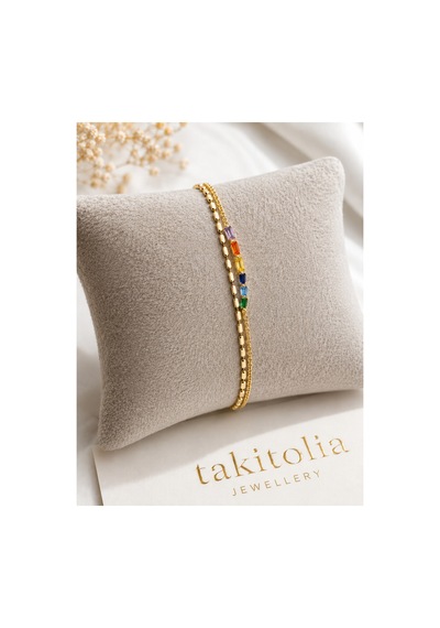 Sinor Altın Renkli Baget Zirkon Taşlı Modern Zincir Şık Premium Kadın Gold Bileklik
