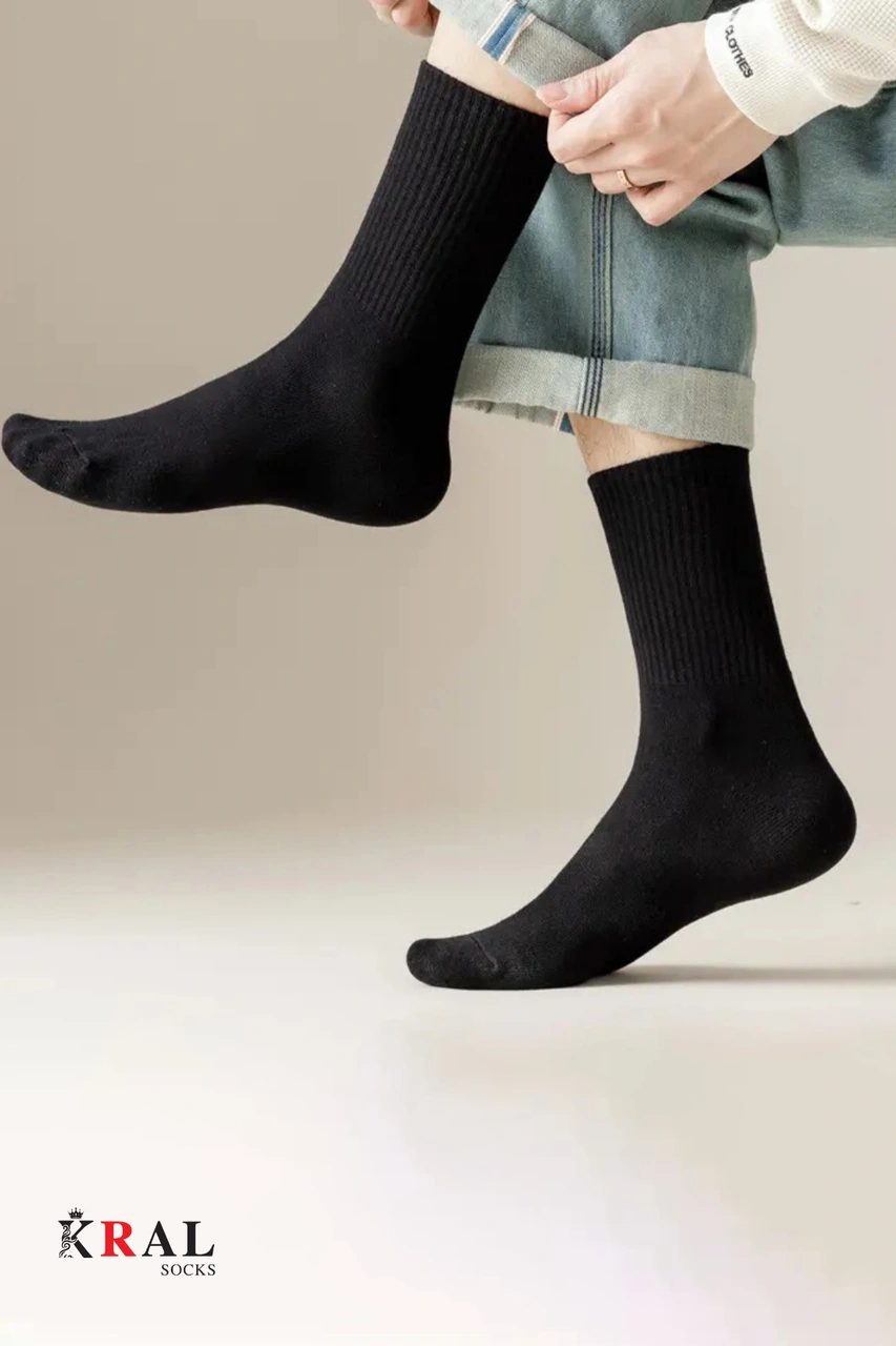 Kral Socks Unisex Siyah 6 Çift Pamuklu Tenis Spor Uzun Soket Boy Çorap Siyah
