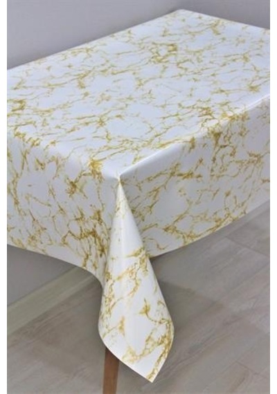 Elyaf Astarlı Silinebilir Pvc Muşamba Masa Örtüsü - Mermer Gold - 1068-2mermergold