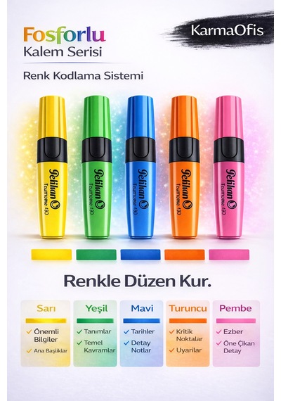 5 Li Sarı Fosforlu Kalem Seti Su Bazlı, 3 Uçlu, Yoğun Pigment Sarı