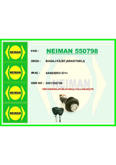 Bagaj Kilidi Anahtarlı Sandero Csmtex - 53 07 - Çok Renkli
