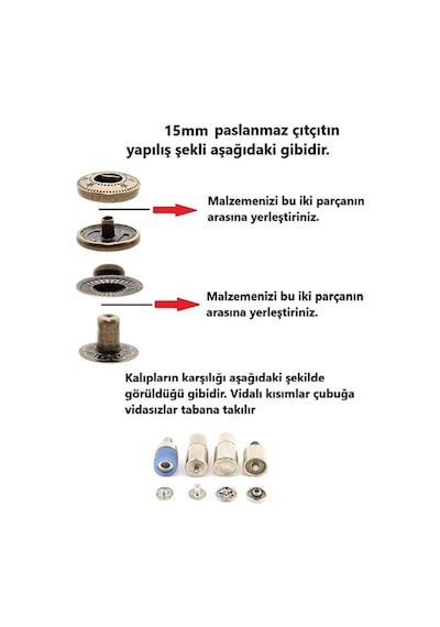 Çıtçıt makinesi, (Antik) 720 adet 15mm Paslanmaz Alfa Çıtçıt