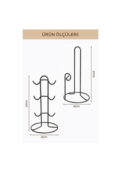Zümrüt Metal Tezgah Üstü Mutfak Seti Fincanlık & Kağıt Havluluk Siyah