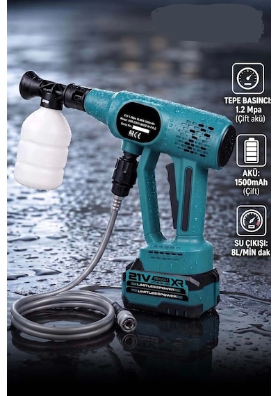 21v Çift Batarya 1500 Mah Yüksek Basınçlı Akülü Şarjlı Oto Araba Yıkama Makinesi