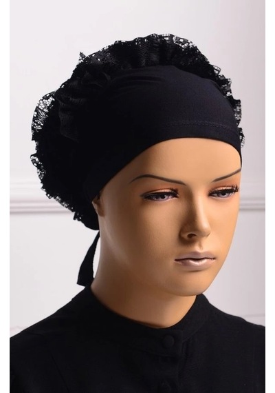 Bone - Dikişli Fırfırlı Bone Bandana Siyah
