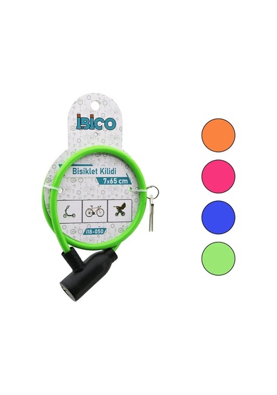 Anahtarlı Eko - İnce Plastik Kafa Bisiklet Kilit Çelik Tel Renkli Kılıf 7mmx65cm Diğer
