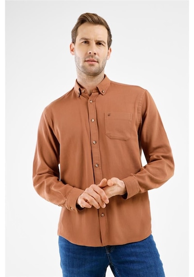 İmza Açık Bej Düğmeli Yaka Uzun Kol Cepli Slim Fit %100 Pamuk Gömlek 1004255213 Açık Bej