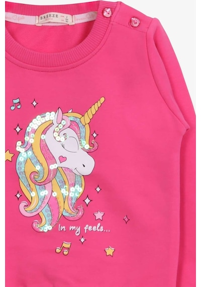 Breeze Kız Çocuk Sweatshirt Baskılı Pullu Unicorn Pembe (2-6 Yaş) (550006098) Çok Renkli