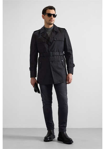 Süvari Siyah Slim Düz Cepsiz Trençkot Mn2008700542-s09 Siyah