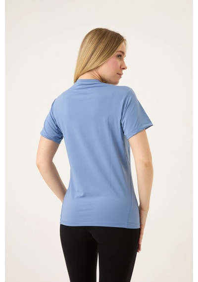 Zoor Kadın Kısa Kol Compression Fitness Gym Spor Body Tshirt Mavi