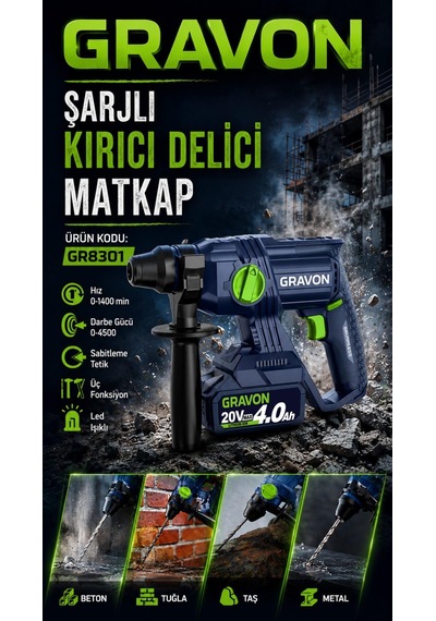 Mur-cell Gravon Şarjlı Kırıcı Delici Matkap Hilti 20v 4ah