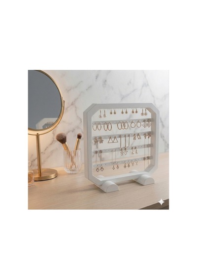 Modern Beyaz Küpe Standı, Takı Düzenleyici, Takı Standı , Kolye Askısı , 4 Bölmeli Organizer