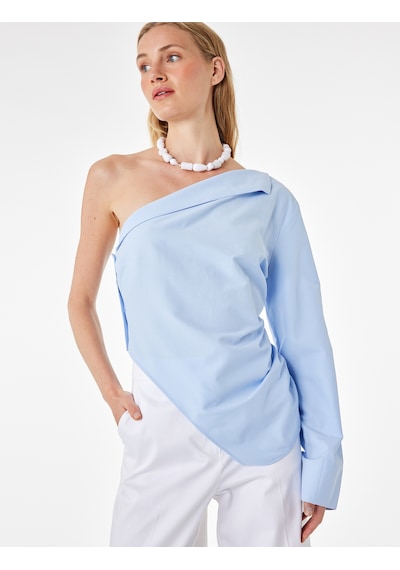 Koton Pamuklu Uzun Kollu Drape Detaylı Poplin Açık Omuz Asimetrik Bluz Açık İndigo 6sak60402uw Koton Pamuklu Uzun Kollu Drape Detaylı Poplin Açık Omuz Asimetrik Bluz Açık İndigo 6sak60402uw