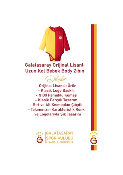 Galatasaray Lisanslı Parçalı Uzun Kol Bebek Body Zıbın 036 Kırmızı