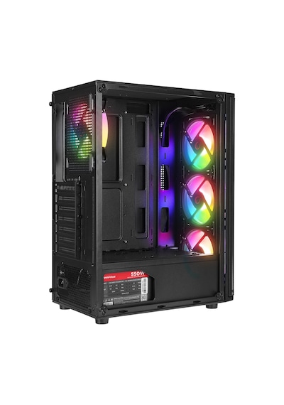 Rampage HELIOS Mesh 550 W 80+ Siyah Temperli Cam 4 x 12 CM Rainbow ATX Mid-T Oyuncu Kasası