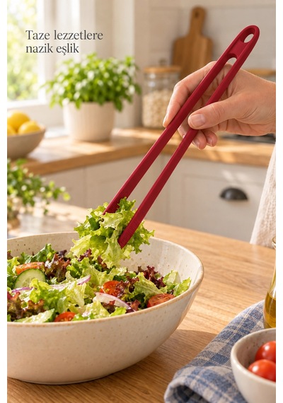Tilbe Home 4lü Silikon Mutfak Servis Seti Kaşık Spatula Maşa Yemek Pişirme Karıştırma Hazırlık Gereç