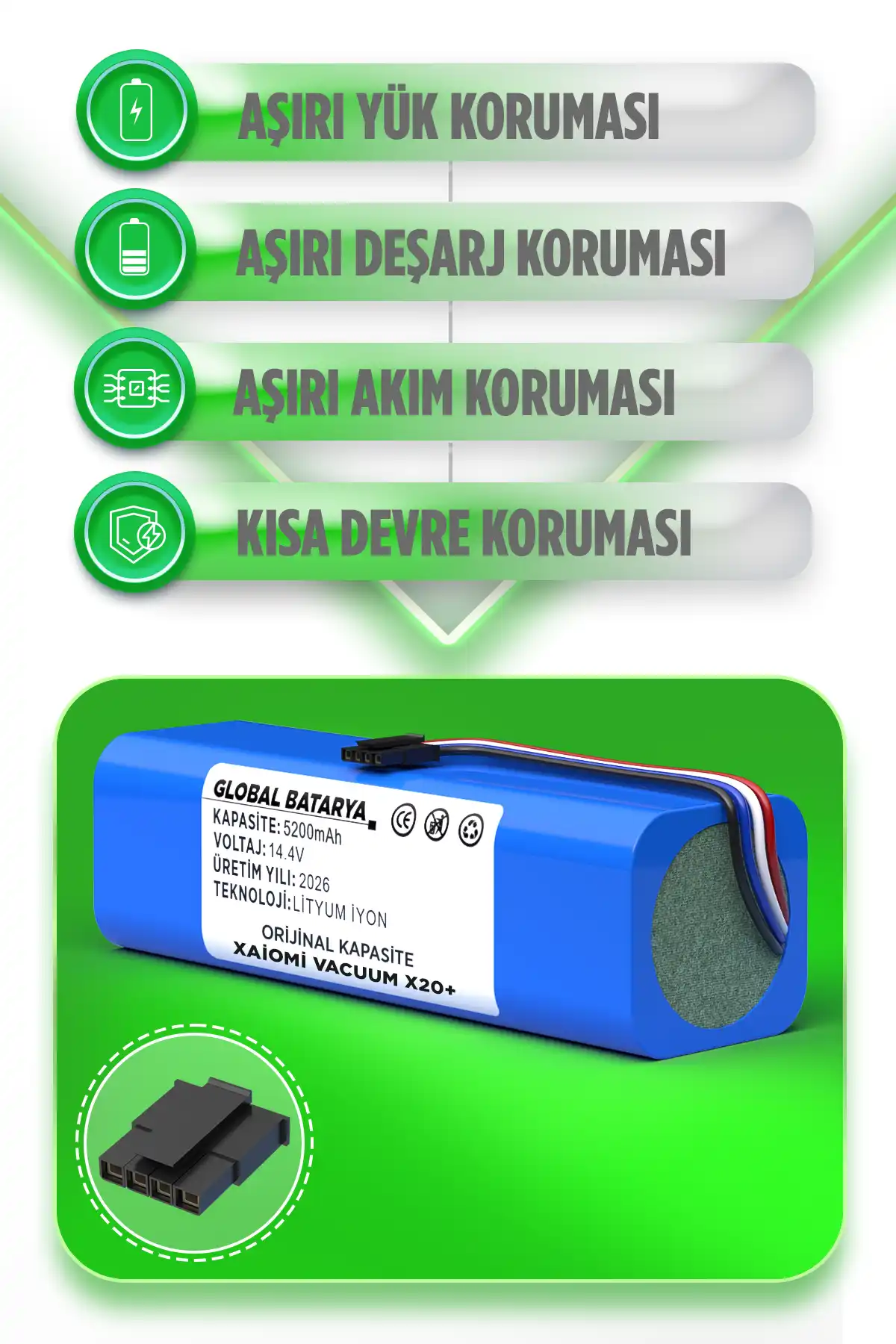 Xiaomi Vacuum X20+ Uyumlu Robot Süpürge Batarya 14.4v 5200mah Li-ıon Pil  Kapasite