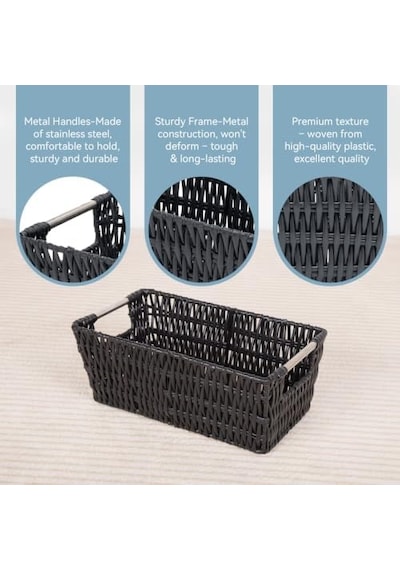 Black - Whitmor Rattique Small Shelf Tote, Black Açık Ahşap