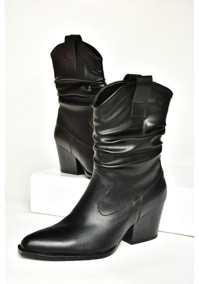 Fox Shoes T296713009 Siyah Kalın Topuklu Kadın Bot Siyah-Suni Deri Siyah
