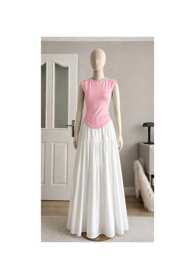 Moda Banuş Pembe Modal Kumaş Kısa Kol Önü Uzun Body Pembe Pembe