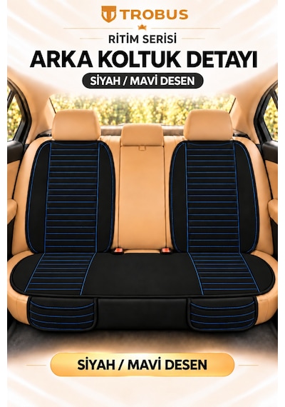 Trobus Ritim Kia Rıo 2012-2015 Baby Face 7'li Koltuk Minderi Siyah Mavi Desen