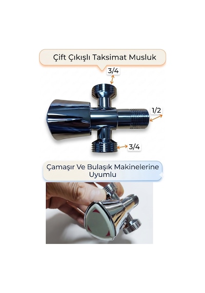 2 Çıkışlı Çift Su Girişli Çamaşır Ve Bulaşık Makine Musluğu Taharet Musluğu Taksimat Musluk