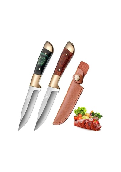 Valkyrie Paslanmaz Çelik Kamp Bıçağı 16 Cm Outdoor Av Bıçağı Deri Kılıflı Kompakt Bıçak Kahve