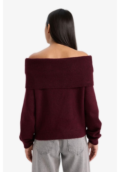 Defacto Regular Fit Omuzu Açık Kazak F3029ax25wnbr285 Bordo