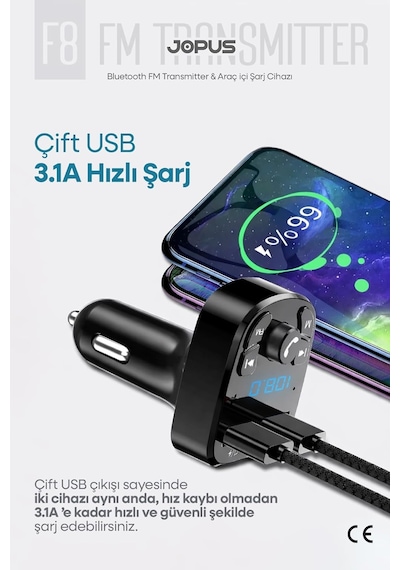 Fm Transmitter Bluetooth Araç Kiti Oto Mp3 Çalar, Çakmaklık Şarj Aleti, Oto Radyo Müzik Kiti