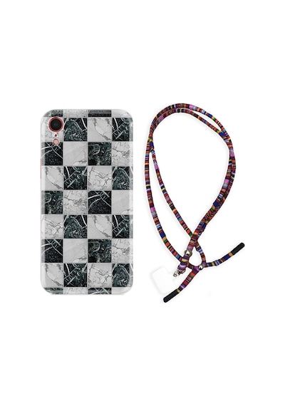 Apple Uyumlu iPhone XR Kılıf Rasta Boyun Askılı Checkers Marble 1370