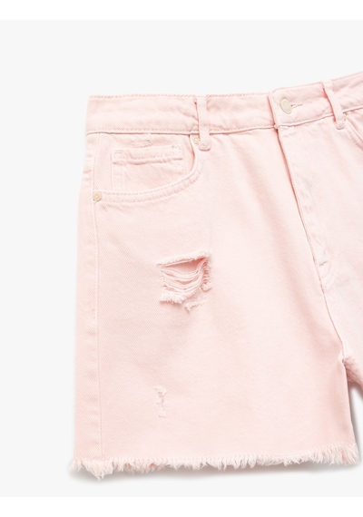 Koton Pamuklu Beş Cepli Mini Püskül Detaylı Yırtık Denim Şort Pembe 5sal40065md Gül