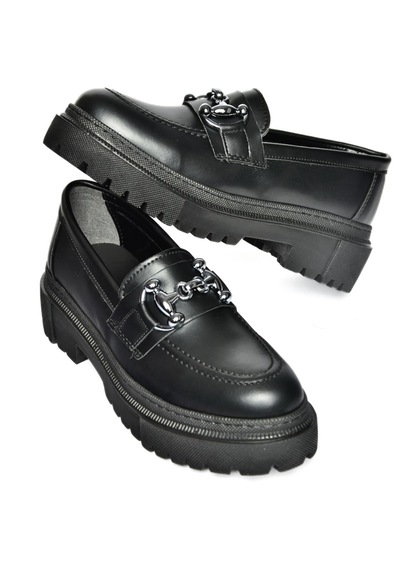 Fox Shoes P6520343009 Siyah Kalın Tabanlı Kadın Günlük Ayakkabı Siyah-suni Deri Siyah