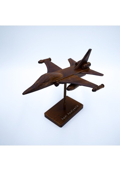Ayaklı Uçak Modeli. F16. Savaş Uçağı. Ahşap Obje. Dekoratif