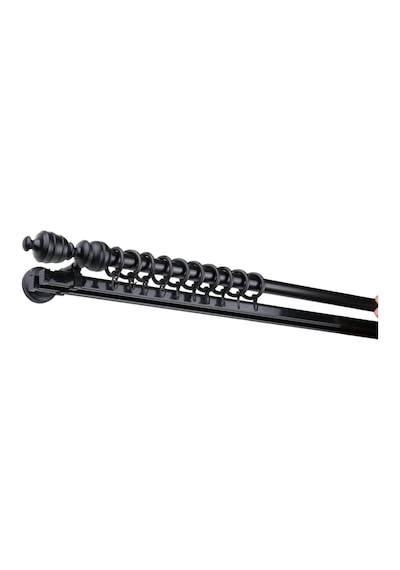 Siyah Efil Demonte Başlıklı Ahşap Rustik Perde Askısı - Çift Raylı - 225 Cm