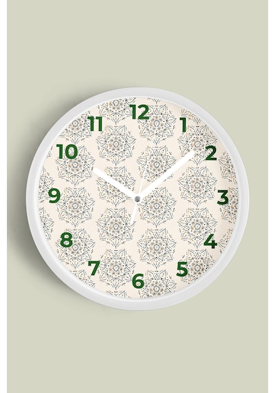 Mandala Tarzı Çiçek Çizimi Modern Duvar Saati - 35cm - Önü Camlı Beyaz Kasa - Sessiz Mekanizma-jh0850 Beyaz