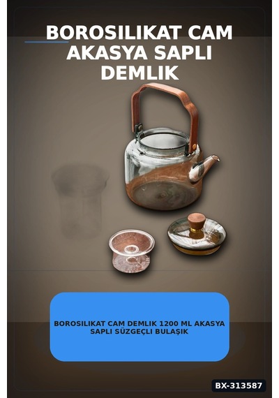 Borosilikat Cam Demlik 1200 Ml Akasya Saplı Süzgeçli Bulaşık Makinesinde Yıkanabilir Bx-313587 Diğer