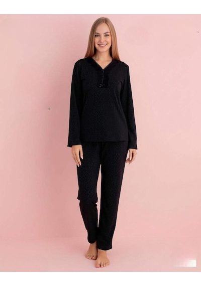 Pijamerry Kadın Bambu Baharlık Dantel Yaka Uzun Kol İnce Pijama Takımı 5212s - 1 Adet Siyah Pijamerry Kadın Bambu Baharlık Dantel Yaka Uzun Kol İnce Pijama Takımı 5212s - 1 Adet Siyah