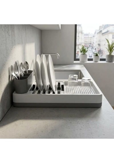 Tezgah Üstü Bulaşık Kurutmalık, Çok Bölmeli Tabak Ve Bardak Düzenleyici, Kaşıklıklı Mutfak Organizer 42 Cm