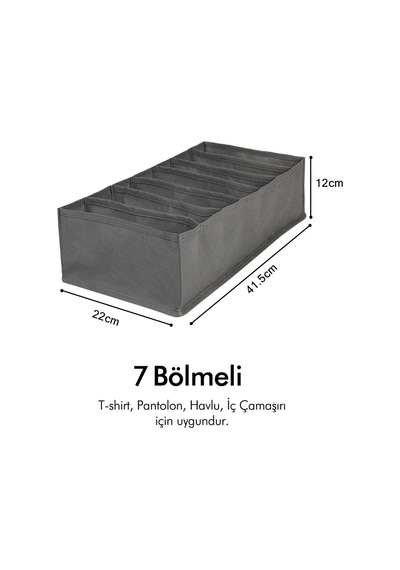 7 Bölmeli Gri Dolap Çekmece İçi Akordiyon Tipi Katlanır Çamaşır Düzenleyici Organizer Kumaş 35 X 50 Diğer