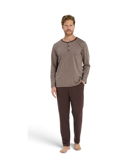 Pijadore Erkek %100 Pamuk Uzun Kollu Pamuklu Pijama Takımı 2287 Kahverengi