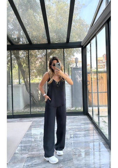 Paw Garage Kadın Shay Siyah Ayrobin Ip Askılı Bluz Bol Paça Pantolon Takım, Yaz Yeni Sezon Paw Garage Kadın Shay Siyah Ayrobin Ip Askılı Bluz Bol Paça Pantolon Takım, Yaz Yeni Sezon