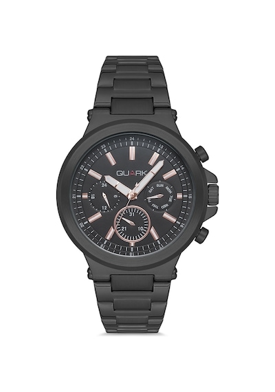 Quark Qc-423bk-1a Metal Kasa Çelik Kordon Multifonksiyon Takvimli Erkek Kol Saati Siyah